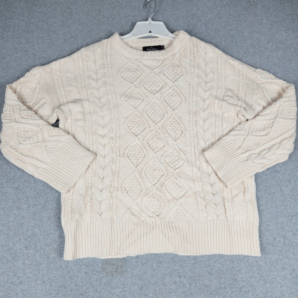 Trendy Queen Sweater Womens M Beige Cable Knit Textured Long Sleeve Crew Neck
